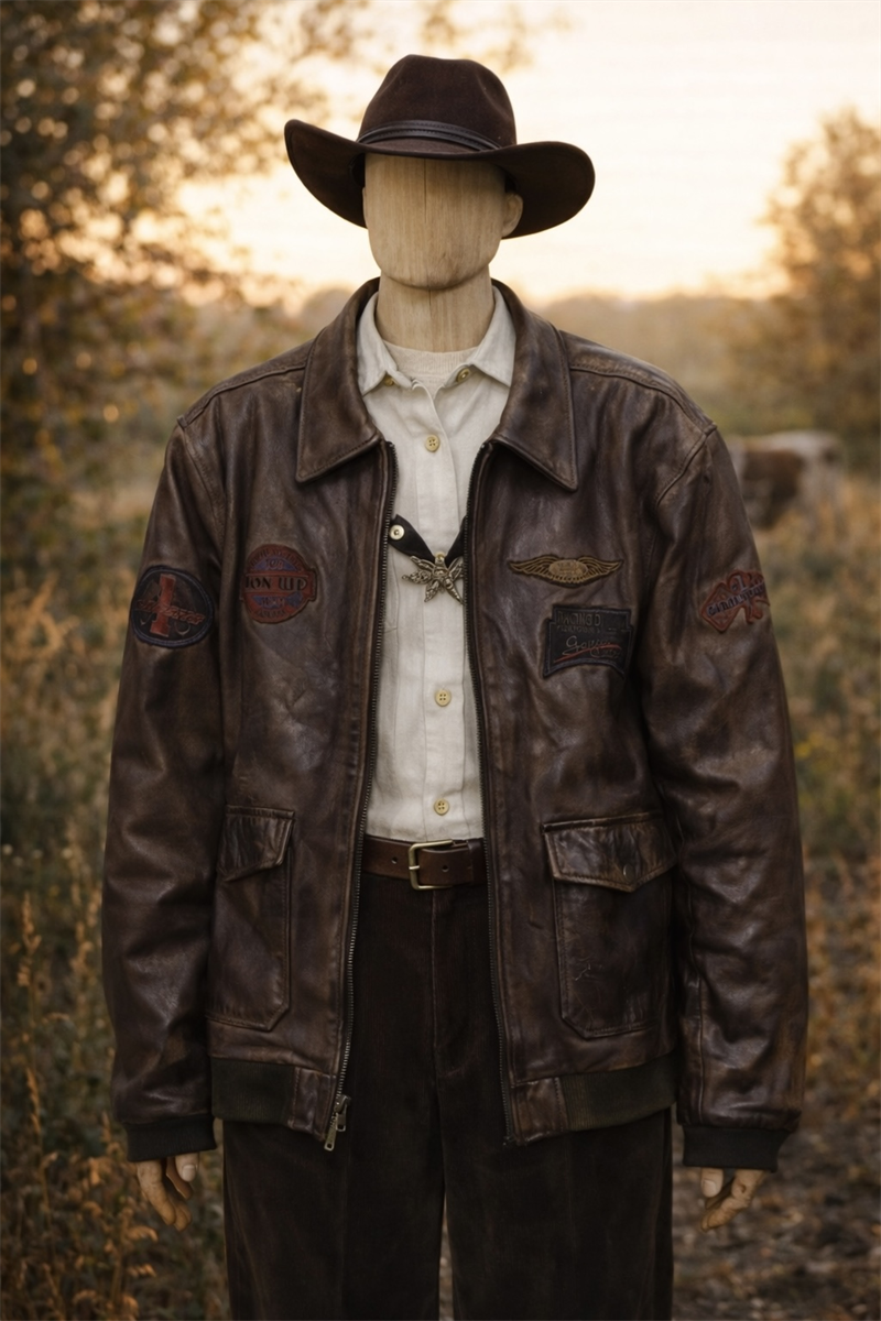 Classic Acı Kahve 90s Patched Deri Ceket