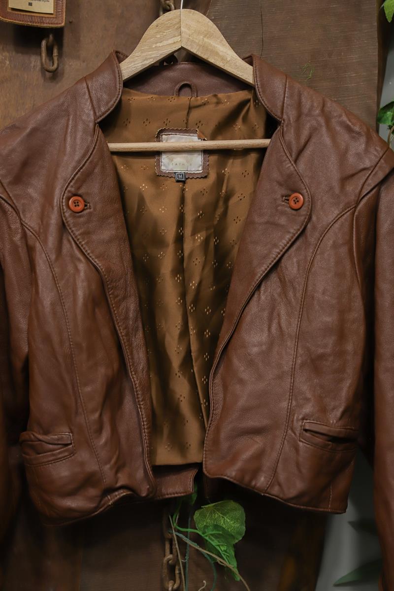 Classic Brown Crop Deri Ceket