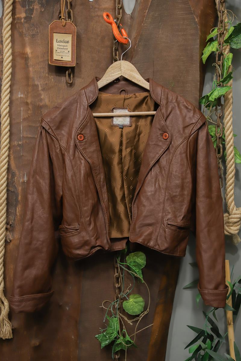 Classic Brown Crop Deri Ceket