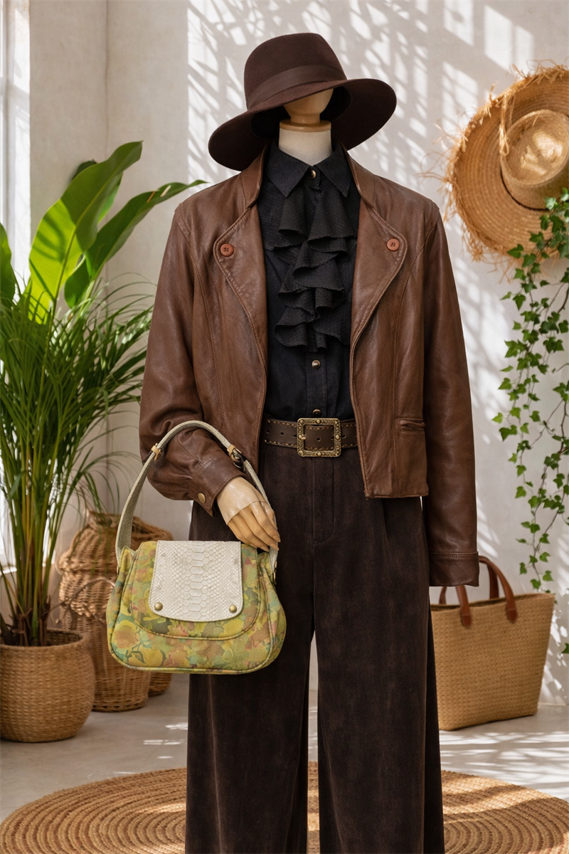 Classic Brown Crop Deri Ceket