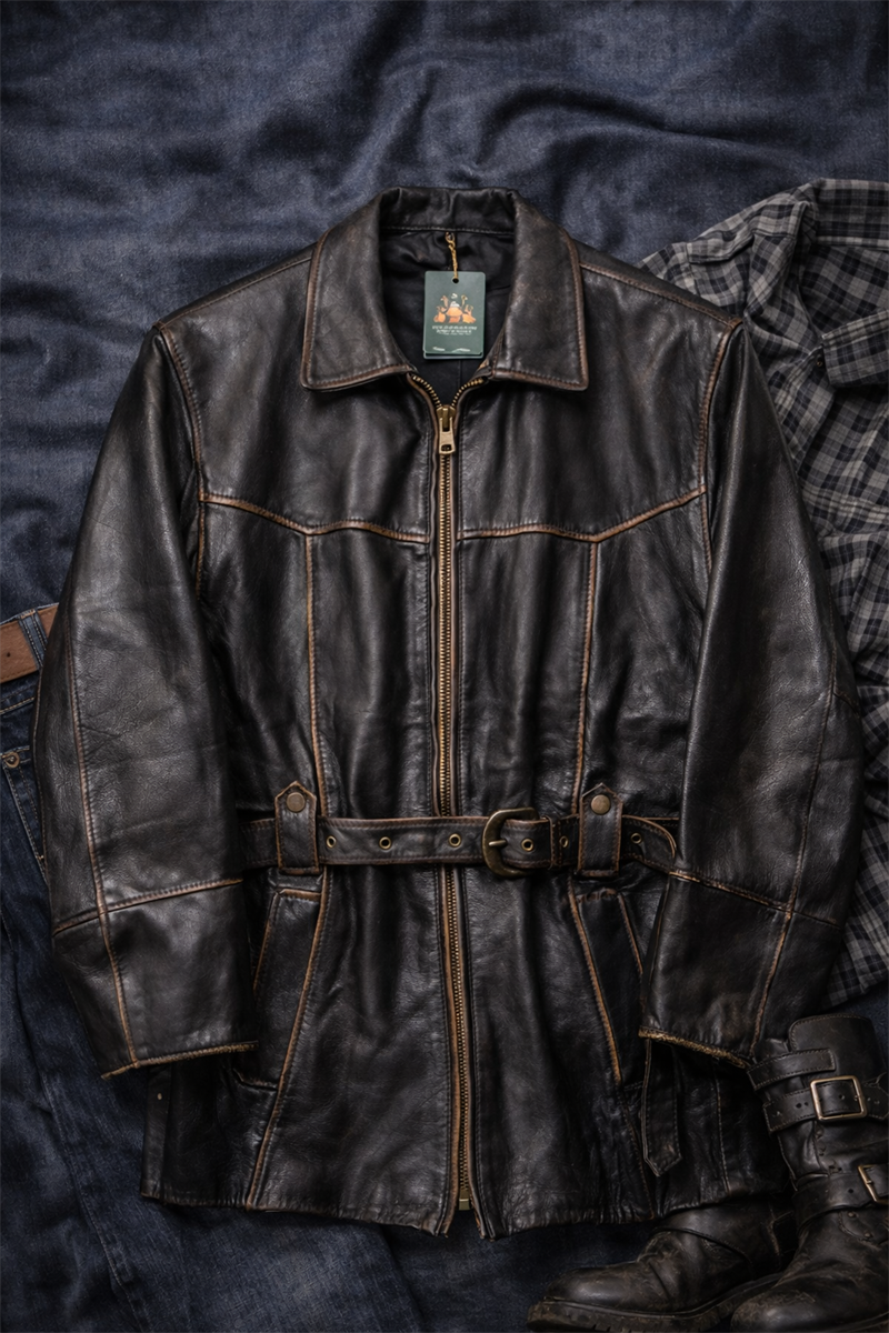 Classic Eskitme Biker Deri Ceket
