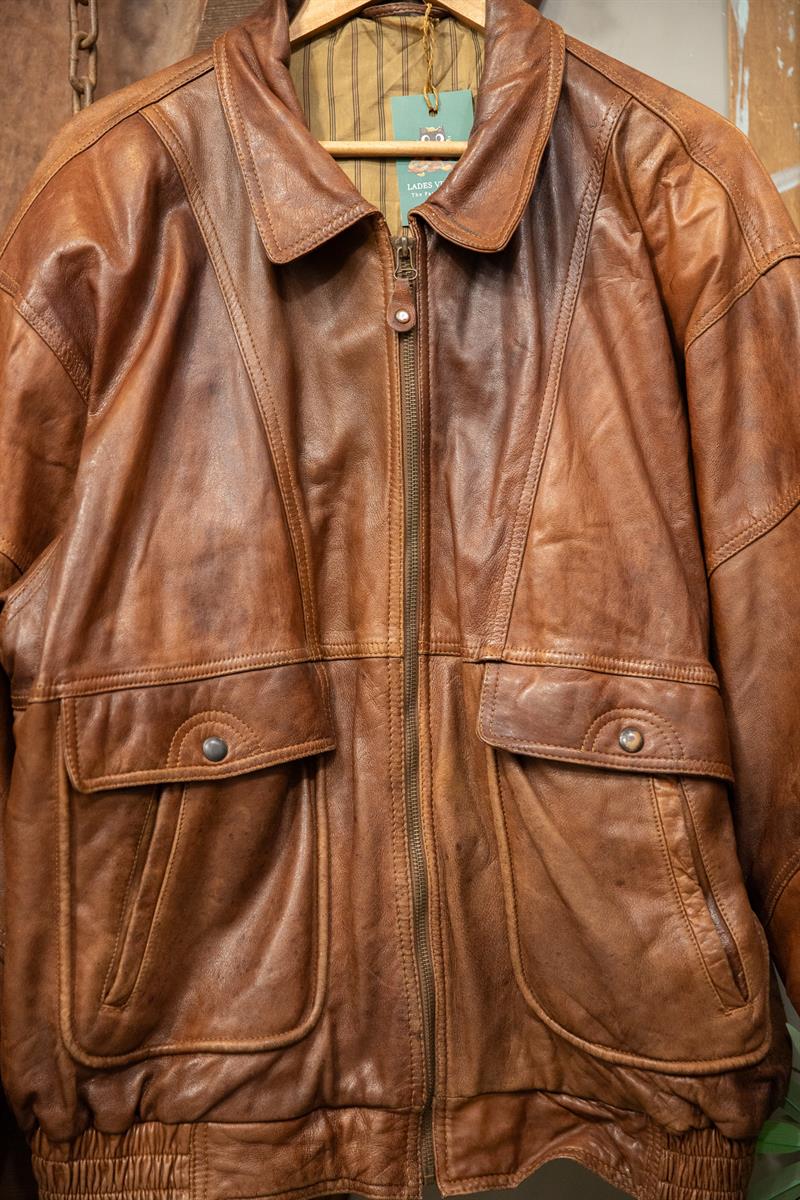 Classic Kahve Bomber Deri Ceket