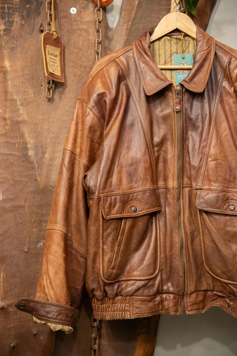 Classic Kahve Bomber Deri Ceket