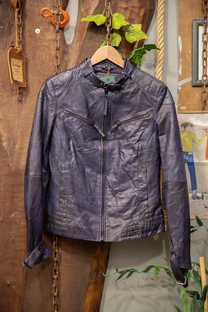 Classic Metallic Navy Biker Deri Ceket