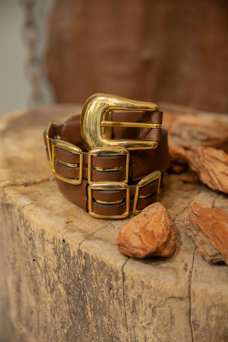 Classic Western Golden Deri Kemer