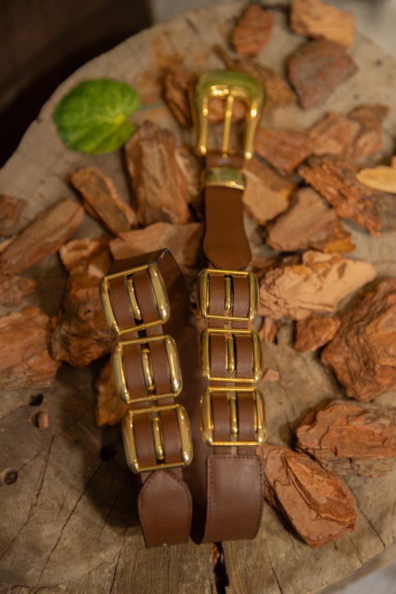 Classic Western Golden Deri Kemer