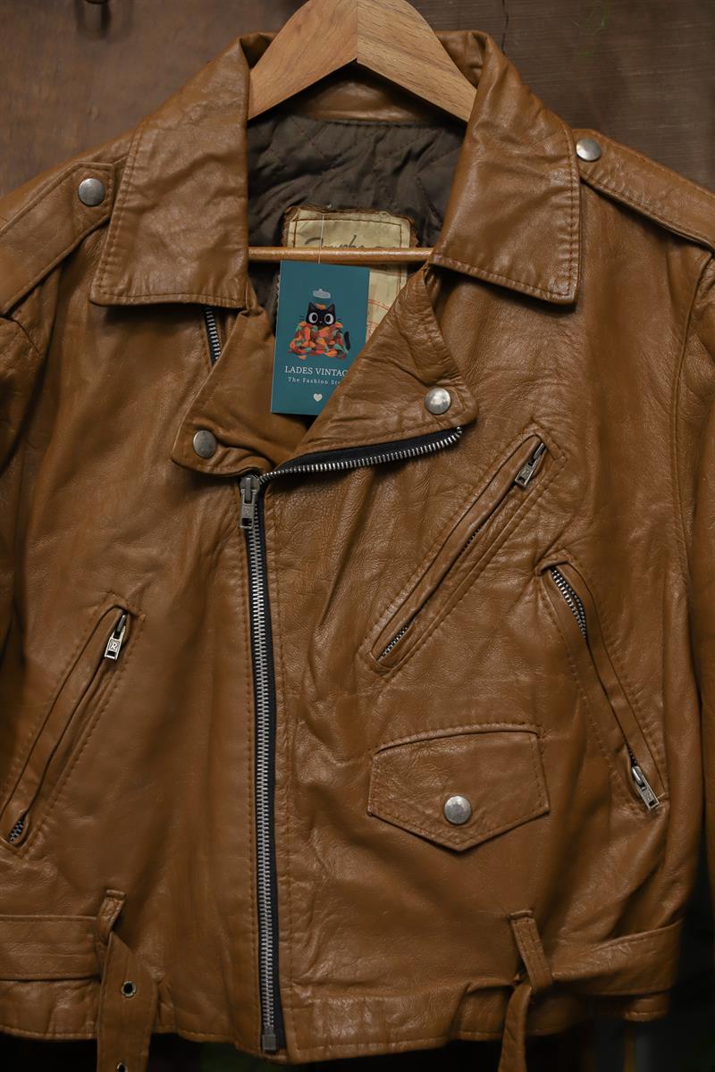 Cowboy Biker Bağcıklı Deri Ceket