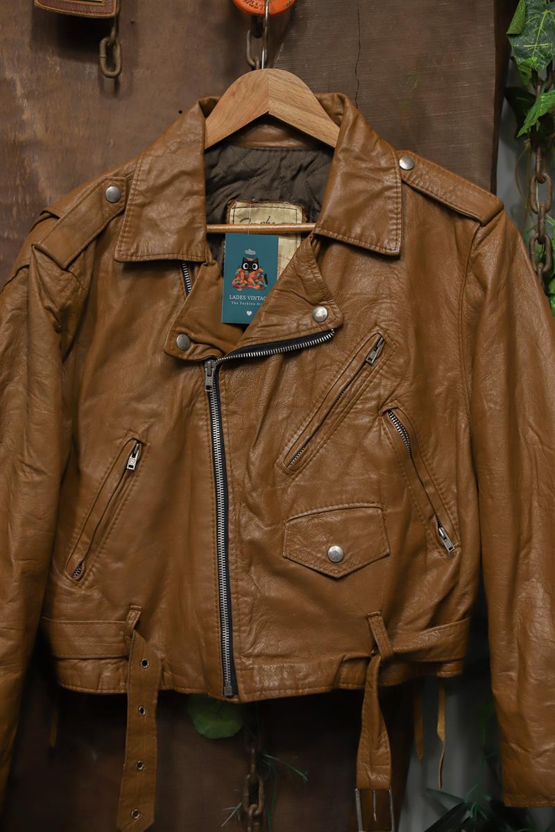 Cowboy Biker Bağcıklı Deri Ceket