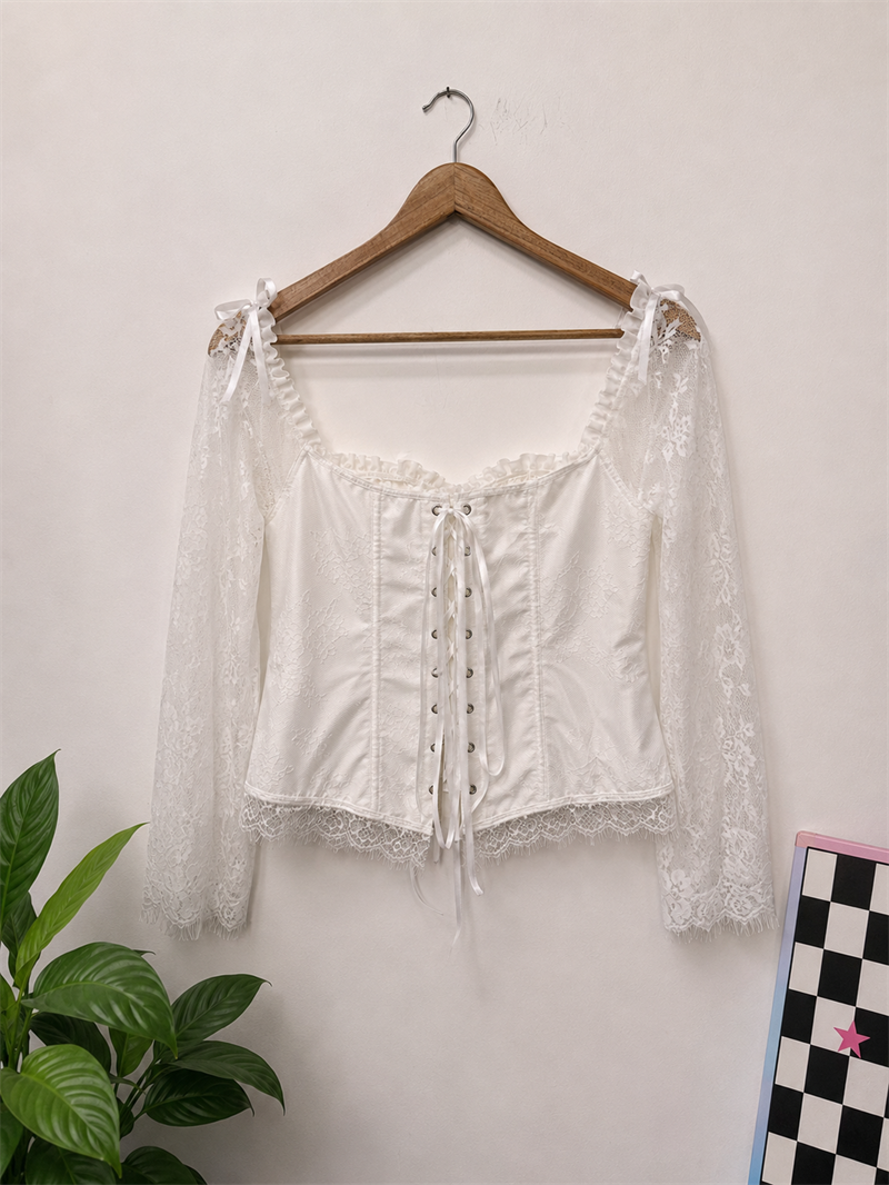 Dantel Kollu White Lace&Satin Korse