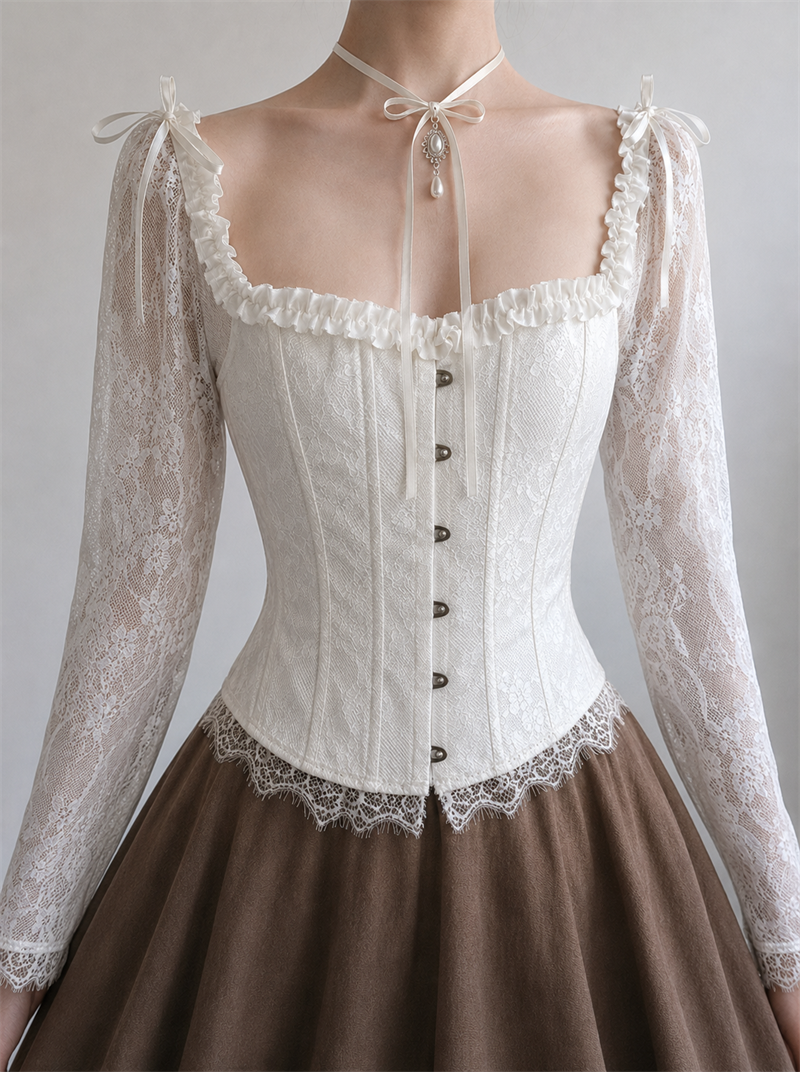 Dantel Kollu White Lace&Satin Korse