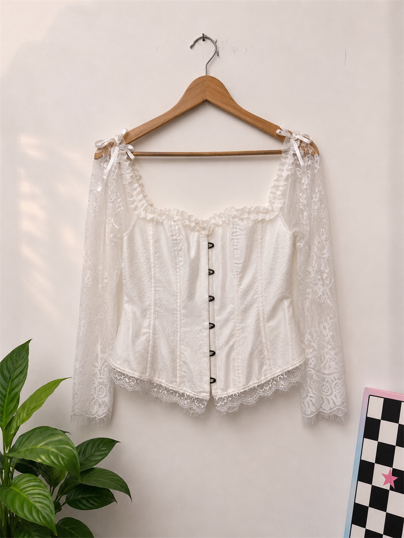 Dantel Kollu White Lace&Satin Korse