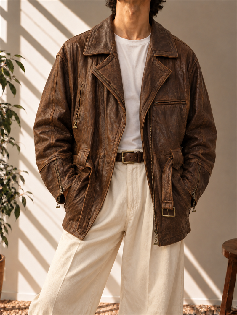 Derimod Classic Kemerli Deri Ceket