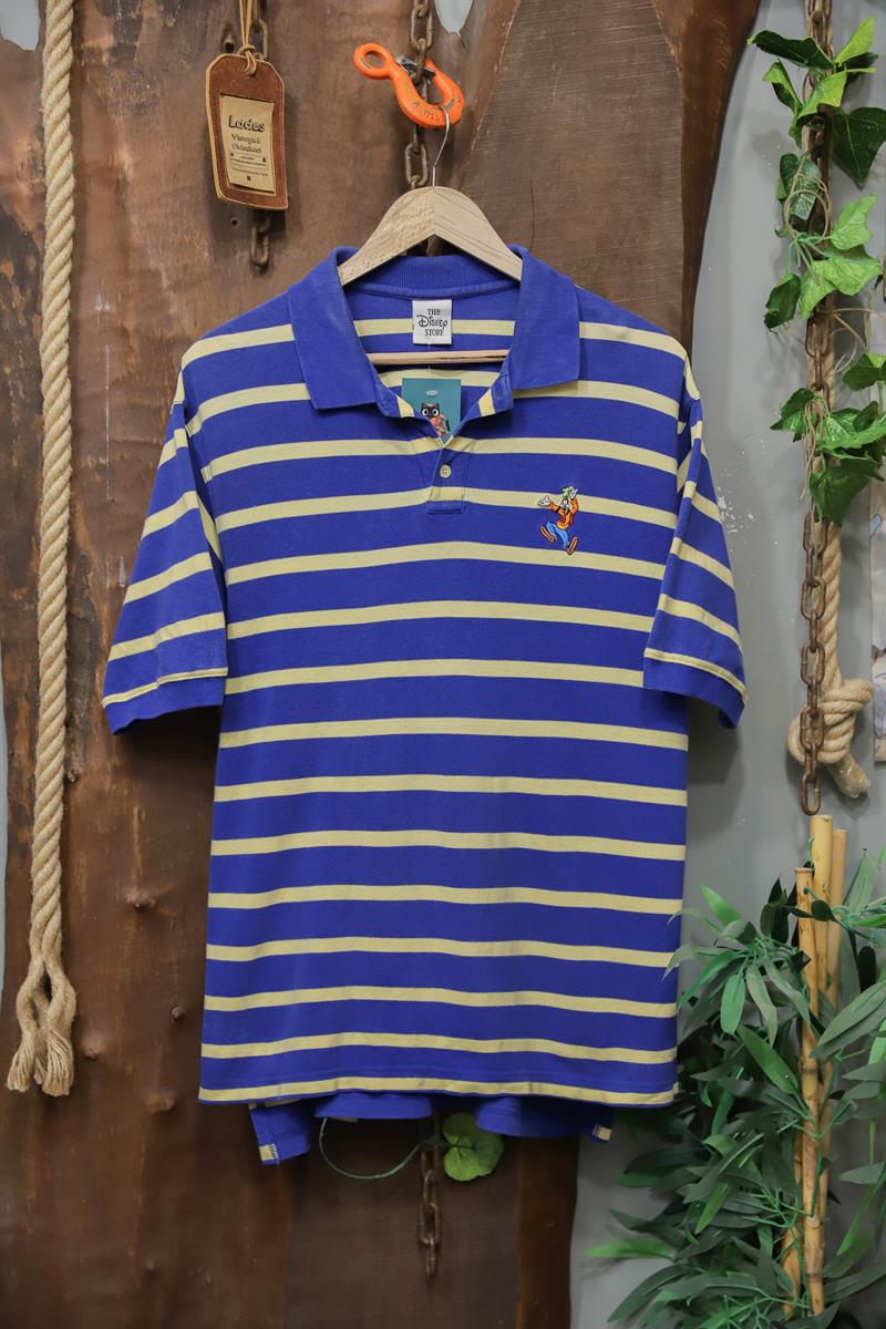 Disney Goofy Striped Polo 90s Tişört