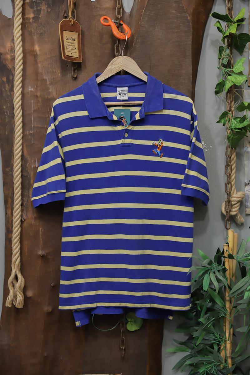 Disney Goofy Striped Polo 90s Tişört