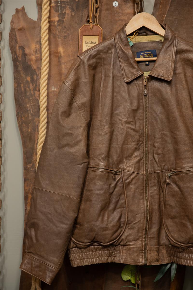 DISTANCE Brown Classic Bomber Deri Ceket