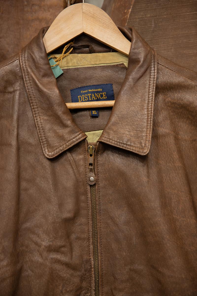DISTANCE Brown Classic Bomber Deri Ceket