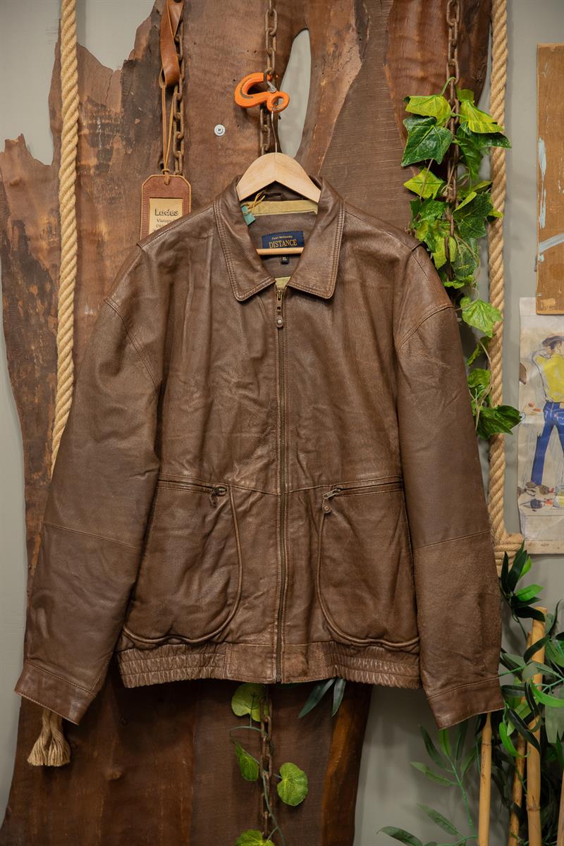 DISTANCE Brown Classic Bomber Deri Ceket