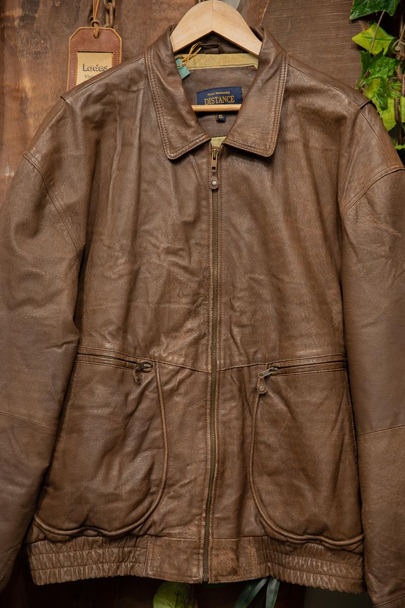 DISTANCE Brown Classic Bomber Deri Ceket