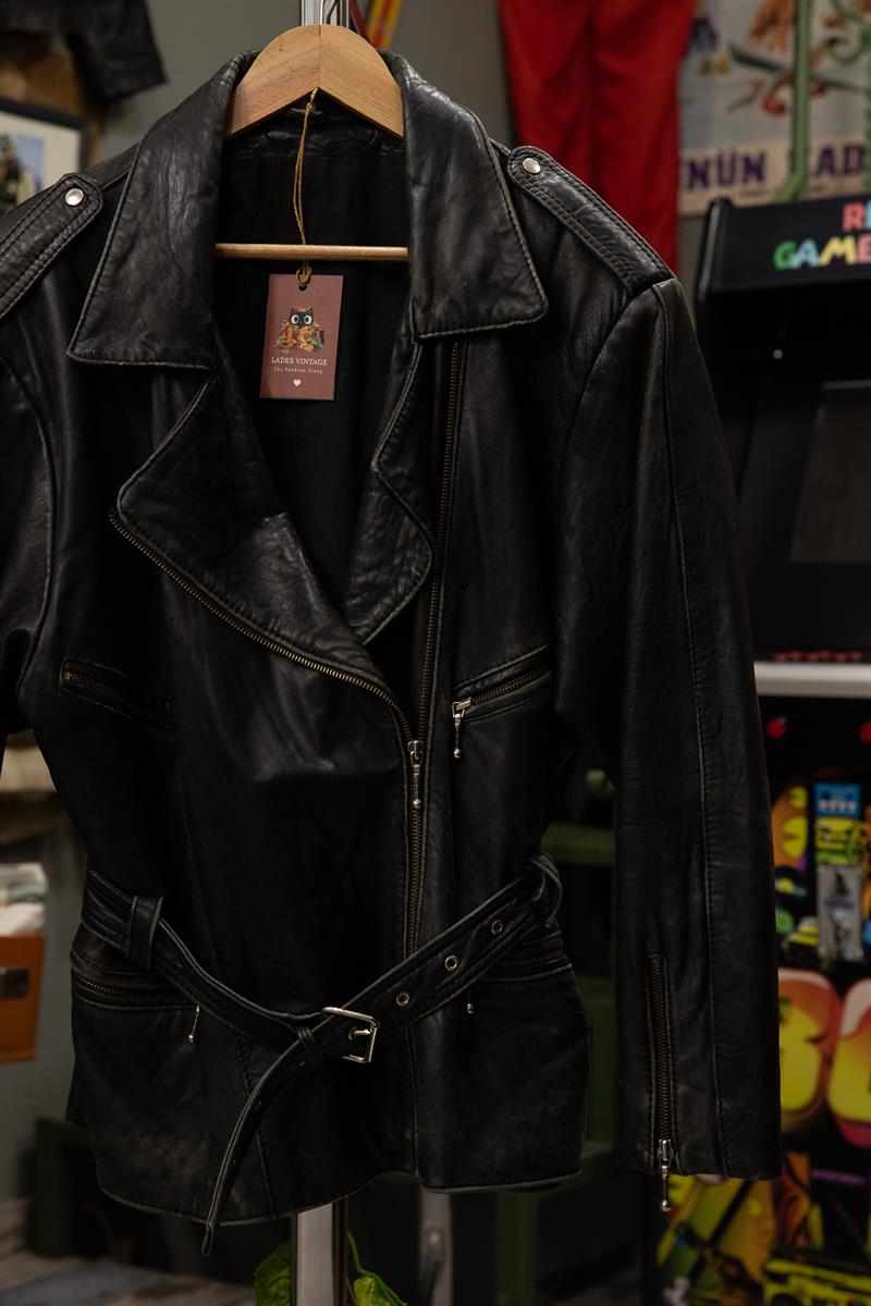 Eskitme American Kemerli Biker Deri Ceket