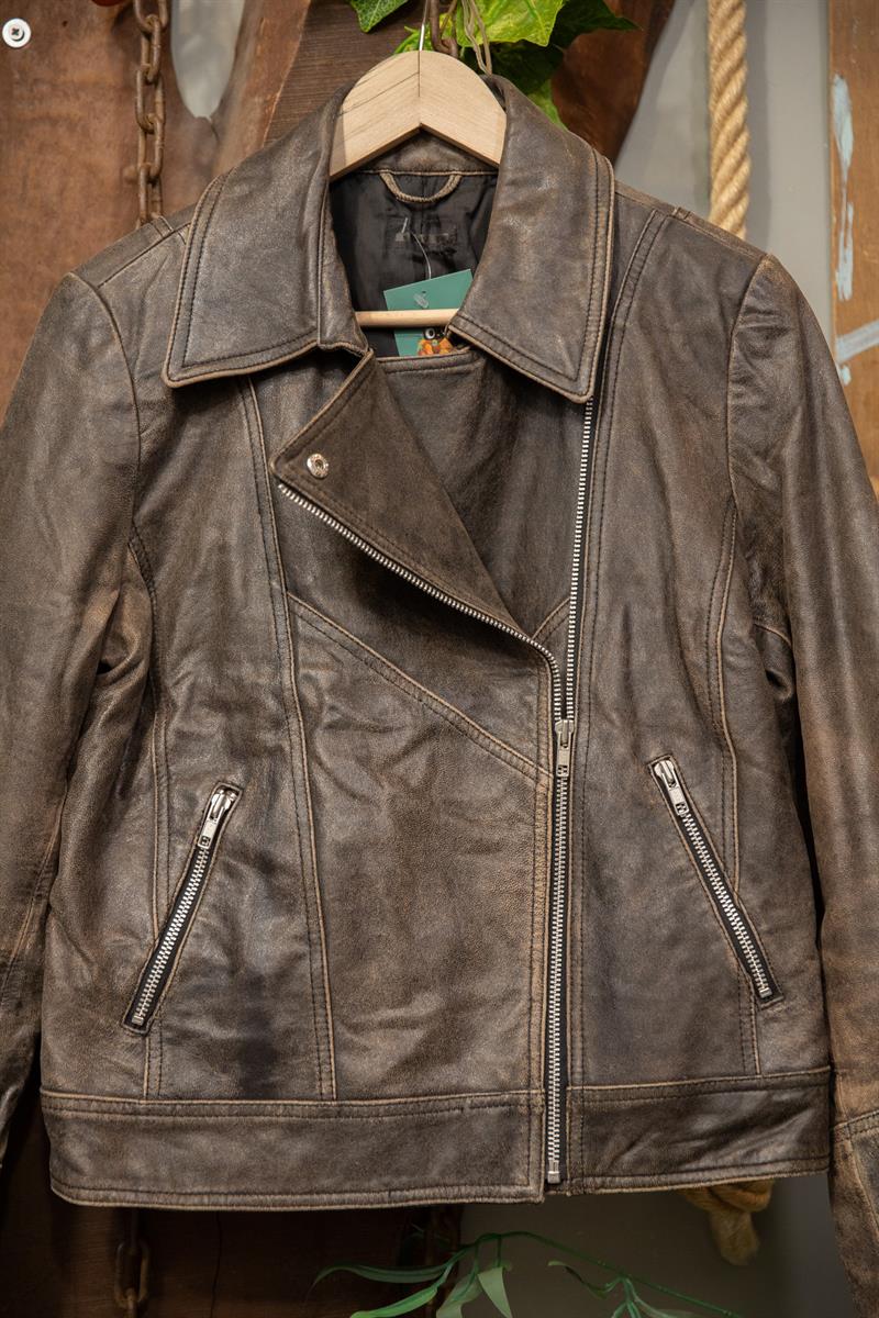 Eskitme Biker Deri Ceket
