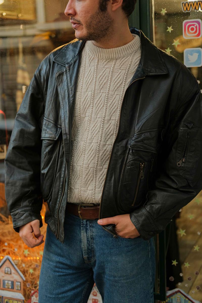 ESKİTME VİNTAGE BOMBER DERİ CEKET