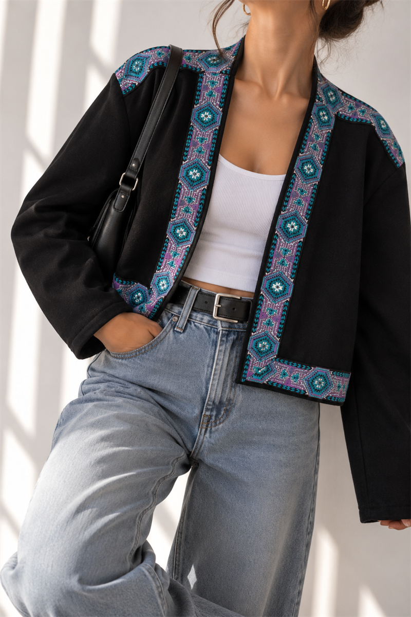 Etnik İşlemeli Boho Kimono/Ceket