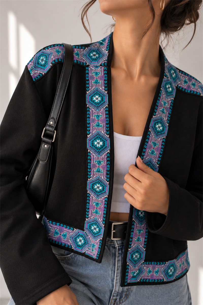 Etnik İşlemeli Boho Kimono/Ceket