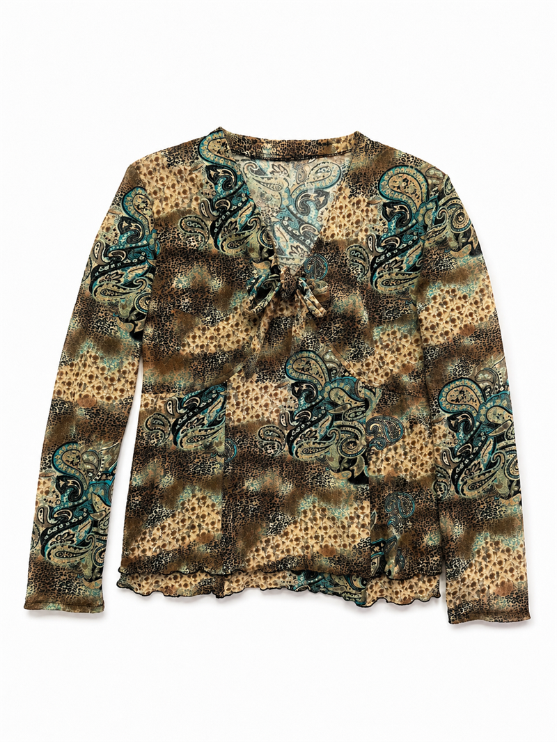 Fiyonk Bağlamalı Leopar Desenli Bluz/Üst