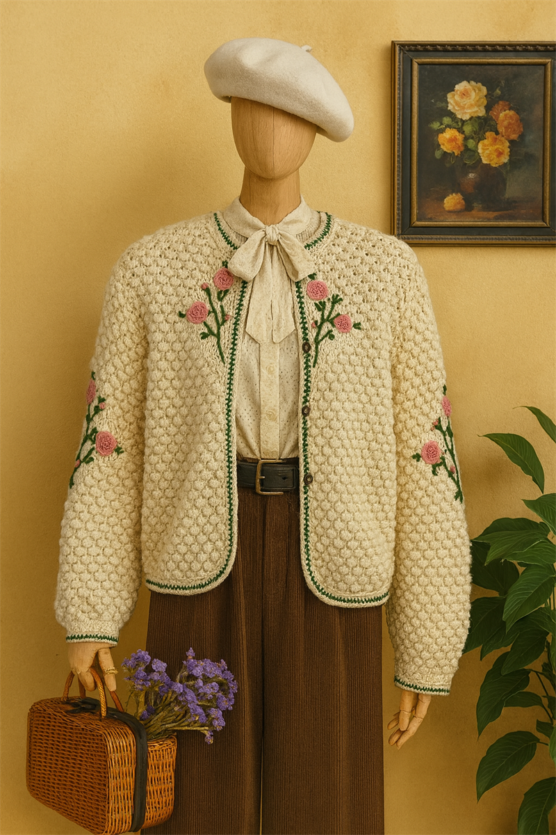Floral Knit Rose Ceket-Hırka