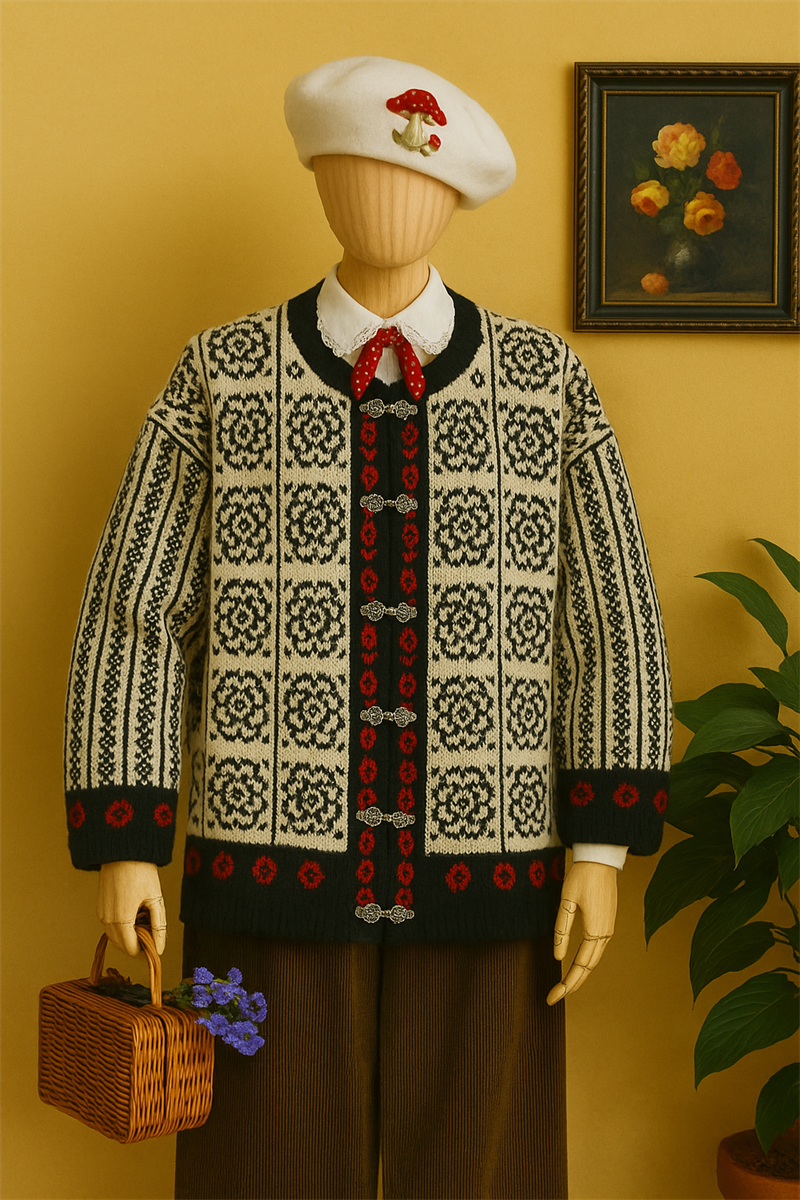 Floral Nordic Wool Ceket-Hırka