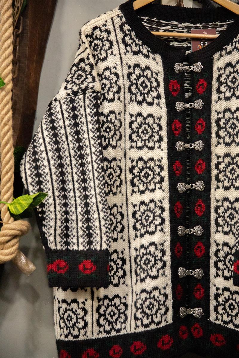 Floral Nordic Wool Ceket-Hırka