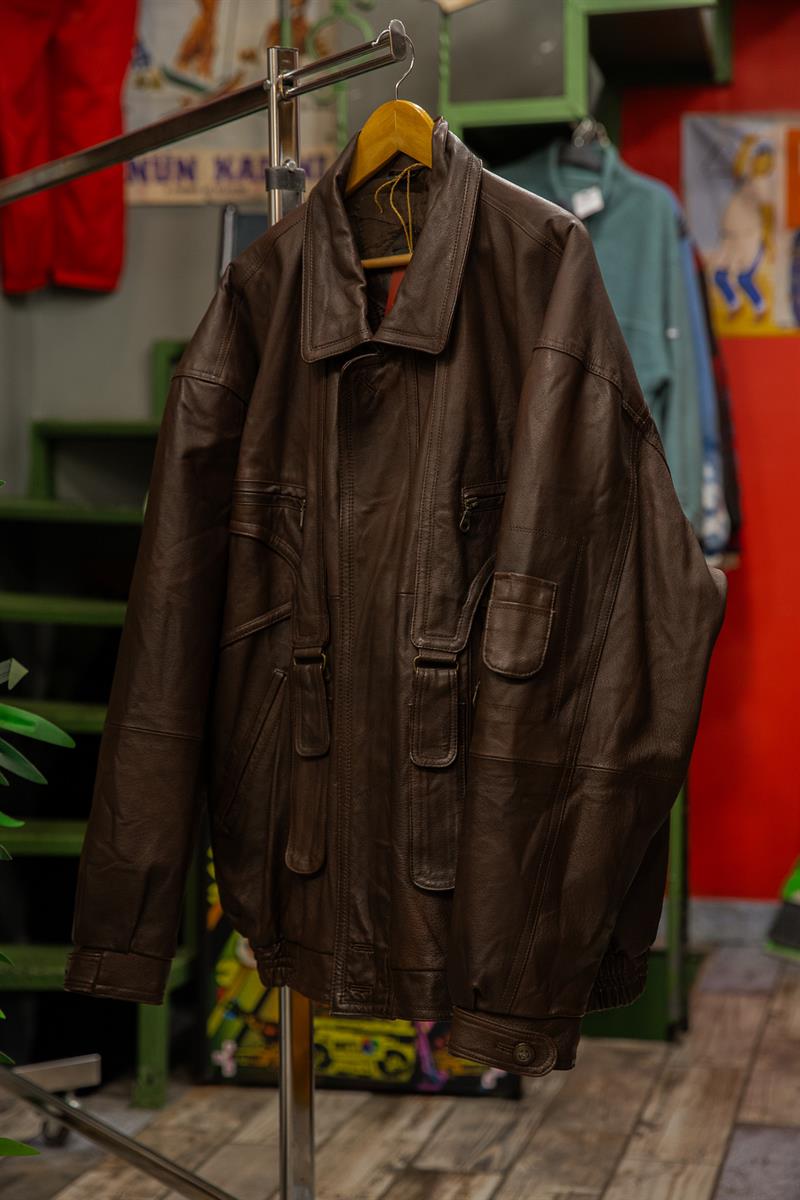Germany Acı Kahve Salaş Bomber Model Unisex Deri Ceket
