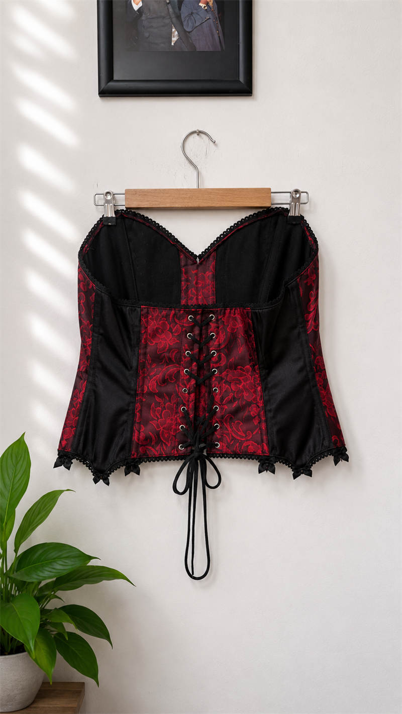 Gothic Red&Black Brocade Korse