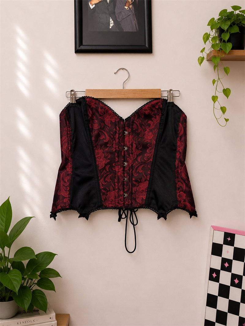 Gothic Red&Black Brocade Korse
