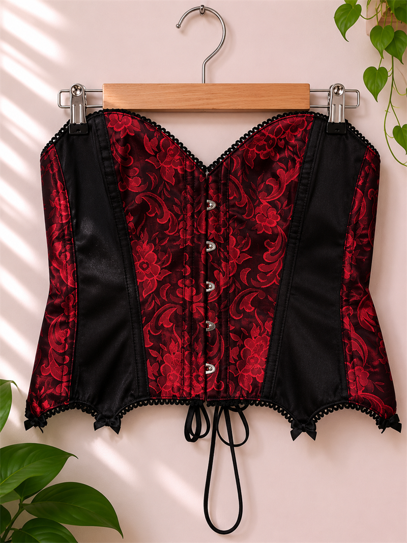 Gothic Red&Black Brocade Korse