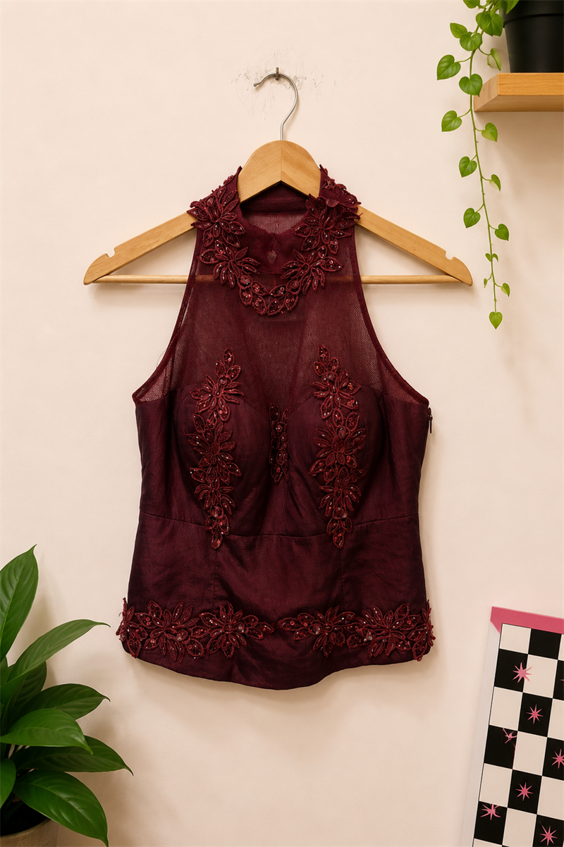 Gothic Romantizm Bordo Bluz