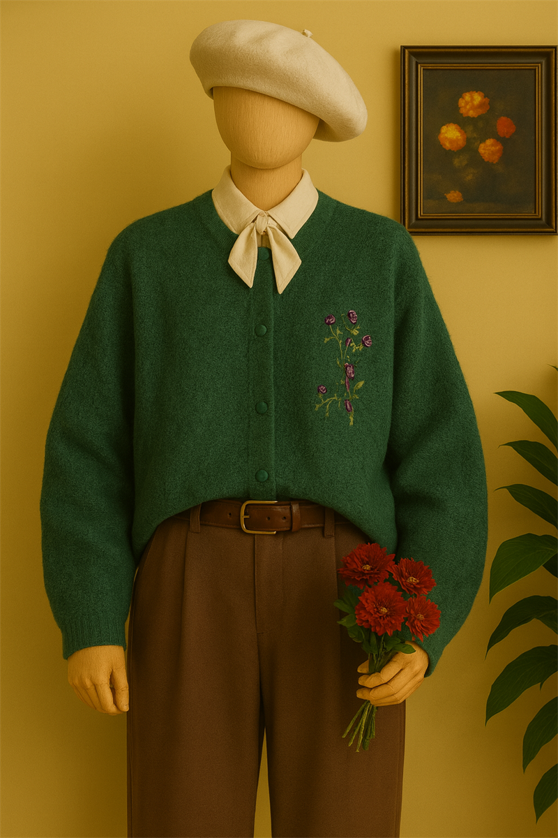 Green Floral Kadın Hırka