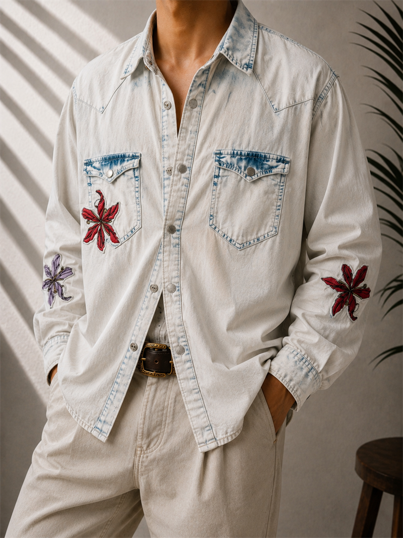 GUESS Papağan&Tropikal Patch Denim Gömlek