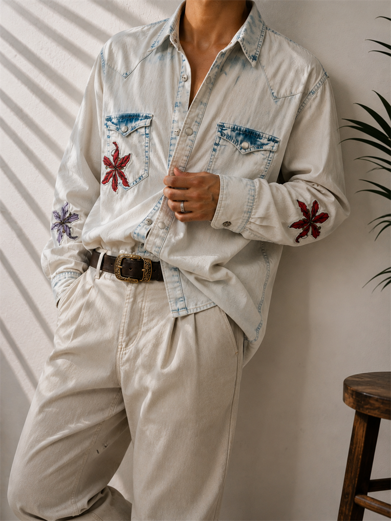 GUESS Papağan&Tropikal Patch Denim Gömlek