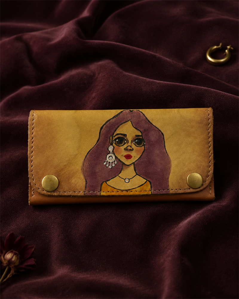 Hand-Painted Boho Deri Cüzdan