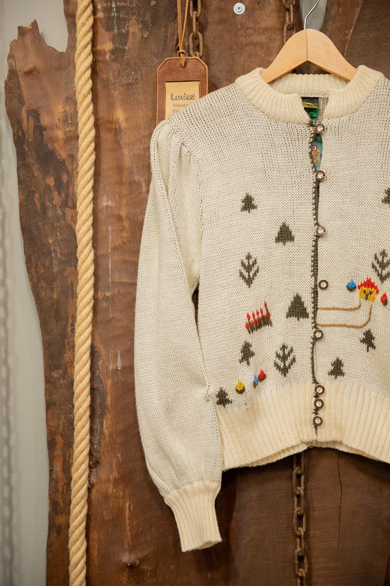 Handknit Ekru Yün Hırka