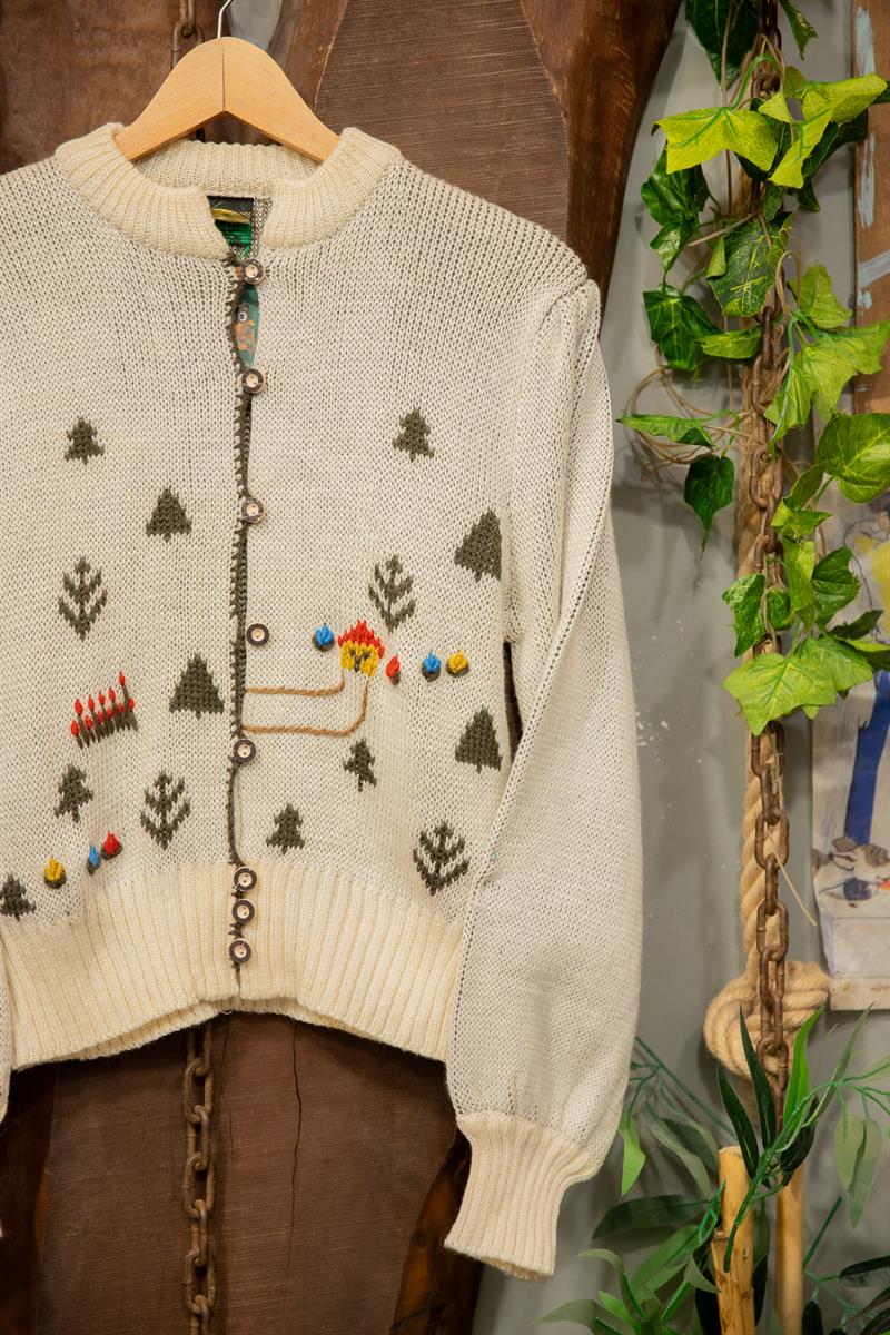 Handknit Ekru Yün Hırka