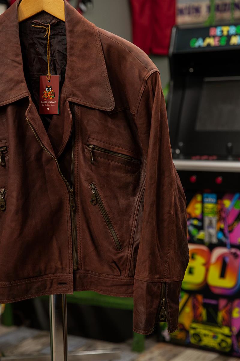 İtalian Biker Model Acı Kahve Ton Unisex Deri Ceket