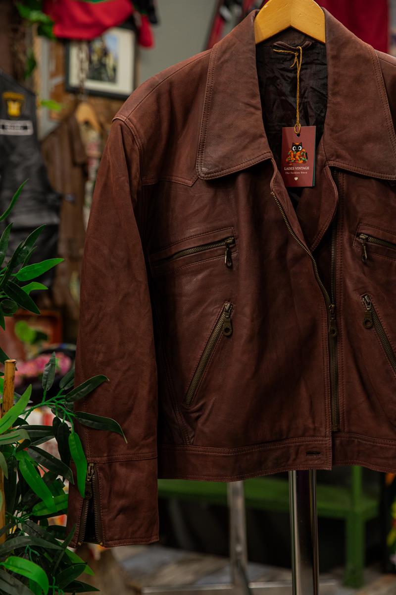 İtalian Biker Model Acı Kahve Ton Unisex Deri Ceket