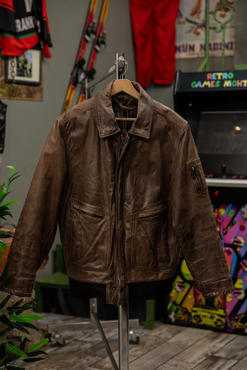 İtalian Bomber Model Kahve Renk Unisex Deri Ceket