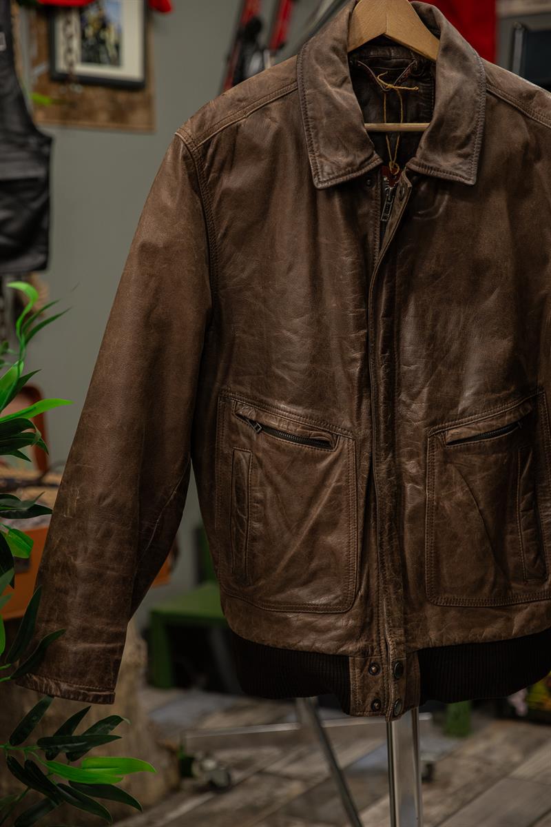 İtalian Bomber Model Kahve Renk Unisex Deri Ceket