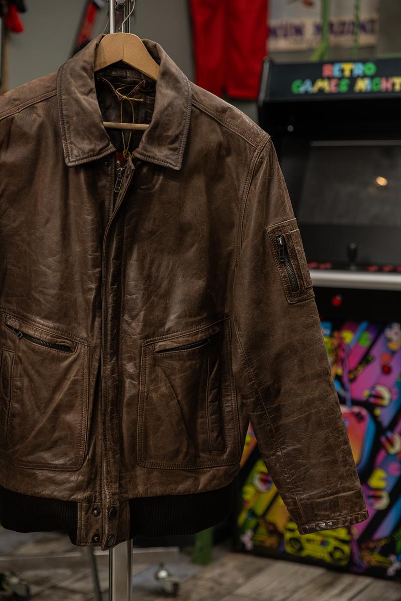 İtalian Bomber Model Kahve Renk Unisex Deri Ceket