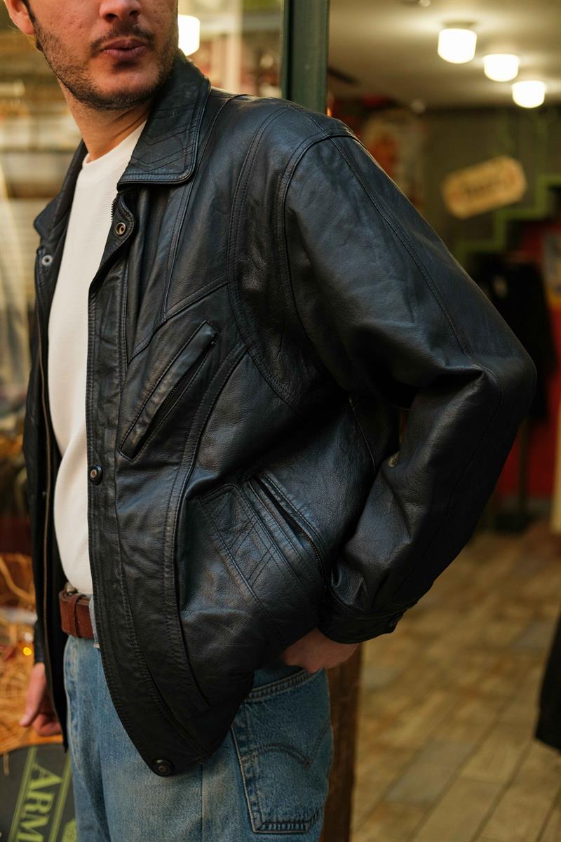 İtalian Bomber Model Unisex Deri Ceket