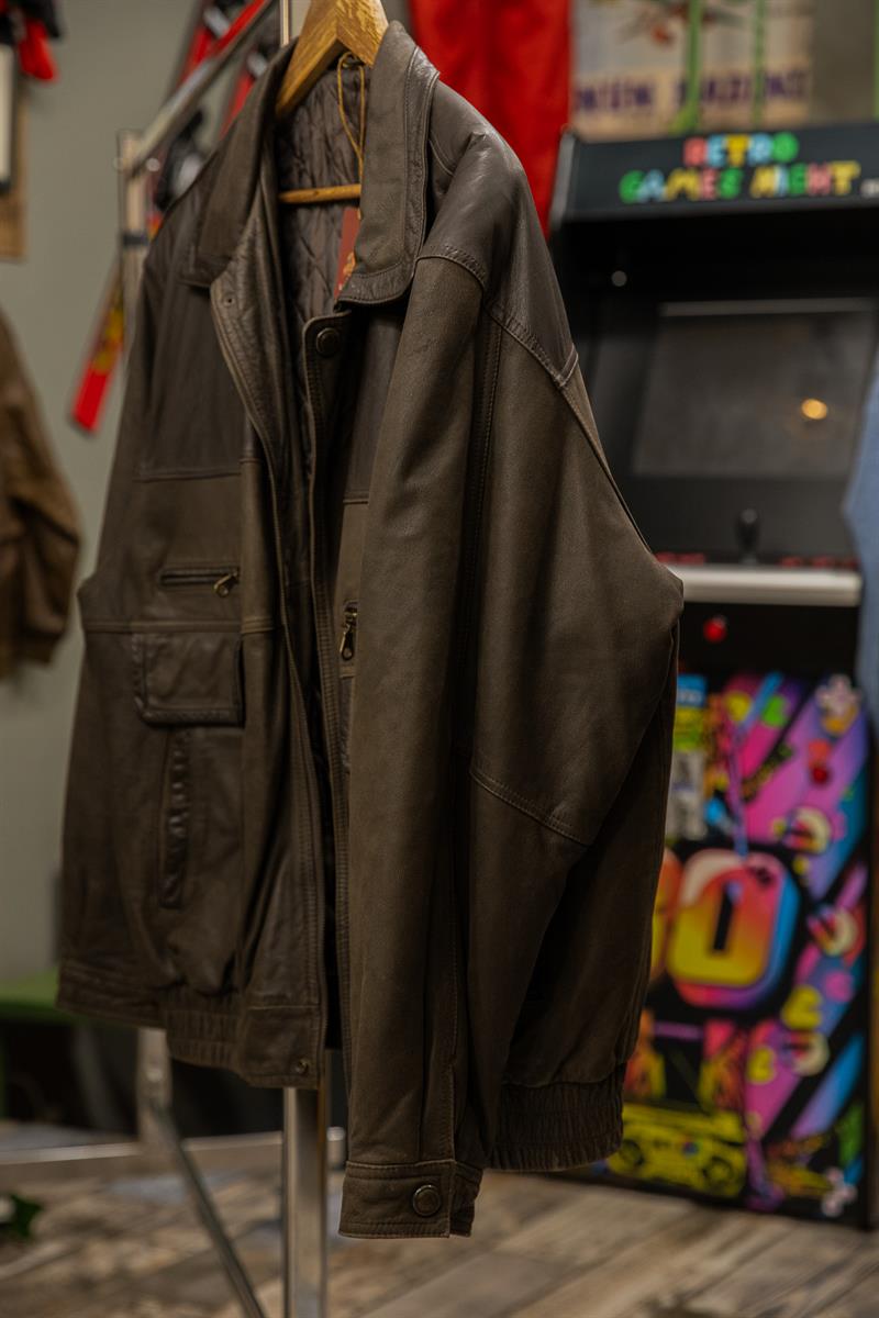 İtalian Eskitme Salaş Bomber Model Unisex Deri Ceket