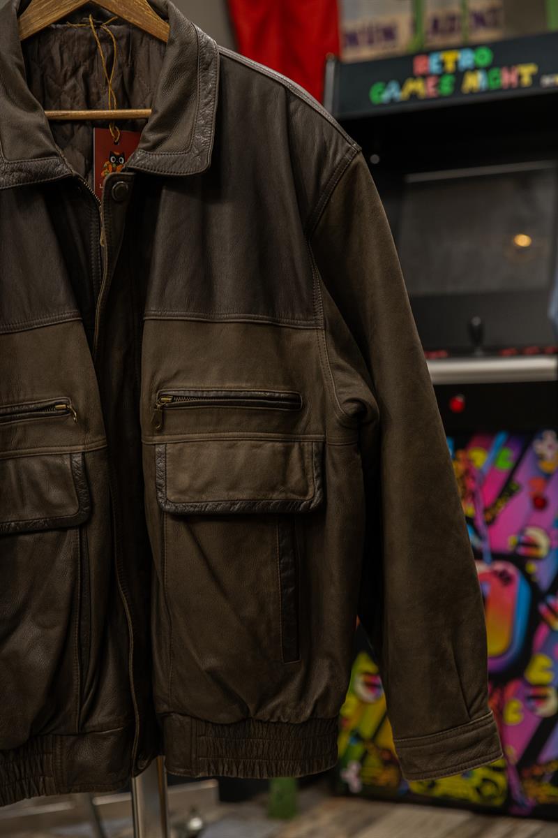 İtalian Eskitme Salaş Bomber Model Unisex Deri Ceket